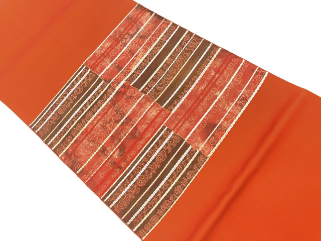 リサイクル　変わり横段に花唐草模様織出し名古屋帯